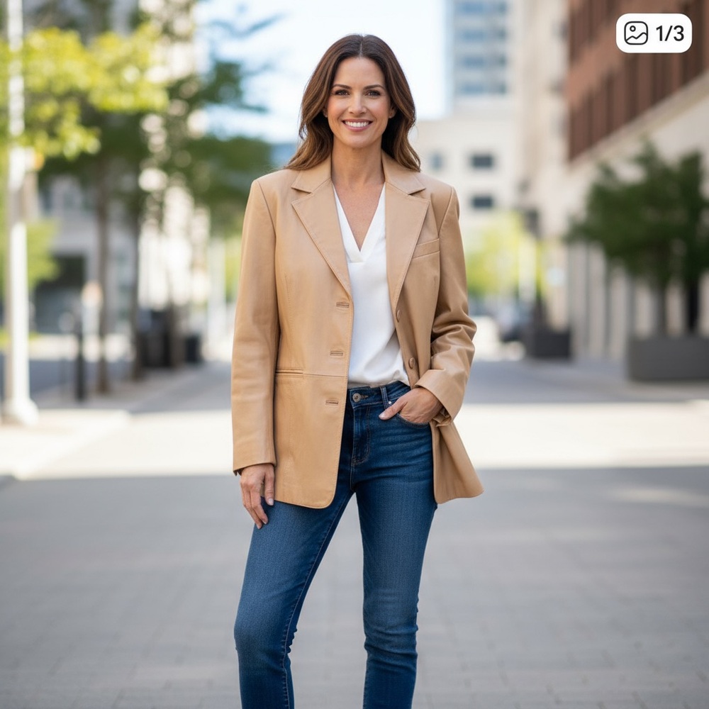 Pamela McCoy Women's Camel Leather Blazer